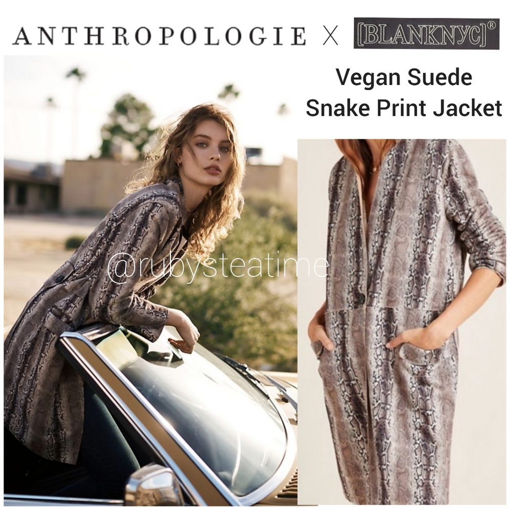BLANK NYC /ANTHRO Renegade Snake Print Long Blazer Jacket, Vegan Faux Suede, NWT